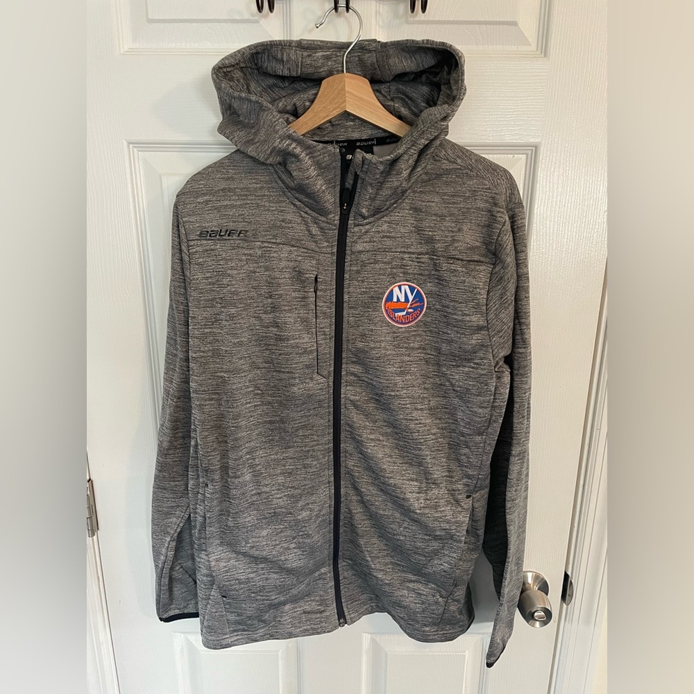 New York Islanders Bauer Hockey Full Zip Hooded Sweatshirt Grey- Large